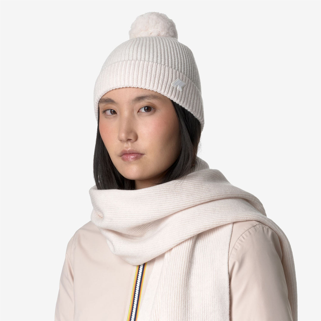 Headwear Unisex VINCIENNE CARDIGAN STITCH WOOL Hat WHITE GARDENIA MELANGE Dressed Back (jpg Rgb)		