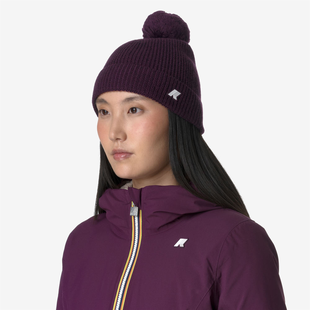 Headwear Unisex VINCIENNE CARDIGAN STITCH WOOL Hat VIOLET DK PURPLE MELANGE Dressed Back (jpg Rgb)		