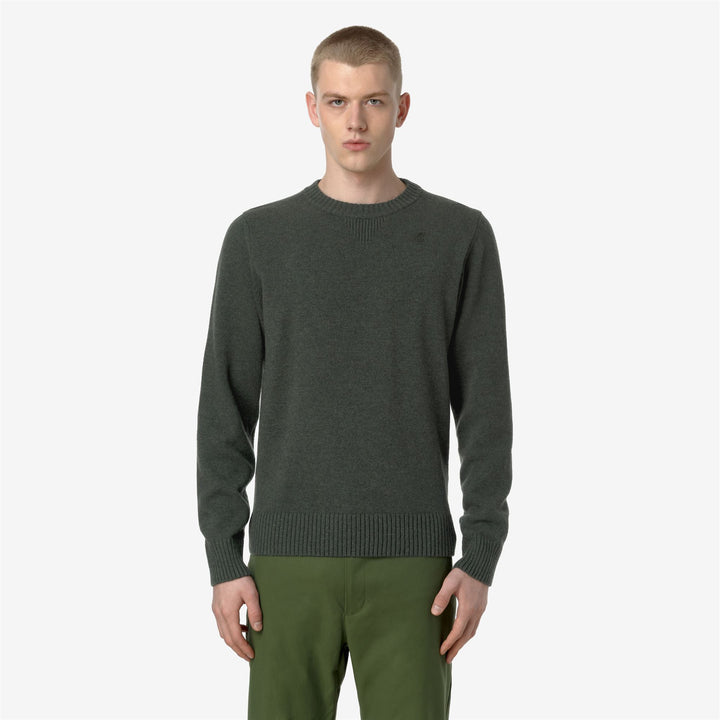 KNITWEAR Man SEBASTIEN LAMBSWOOL Pull Over GREEN BLACKISH Dressed Back (jpg Rgb)		