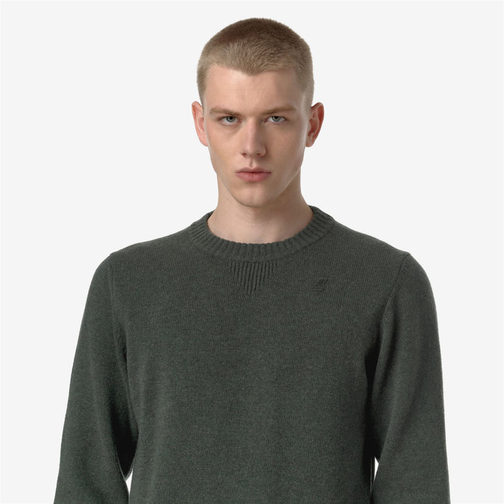 KNITWEAR Man SEBASTIEN LAMBSWOOL Pull Over GREEN BLACKISH Detail Double				