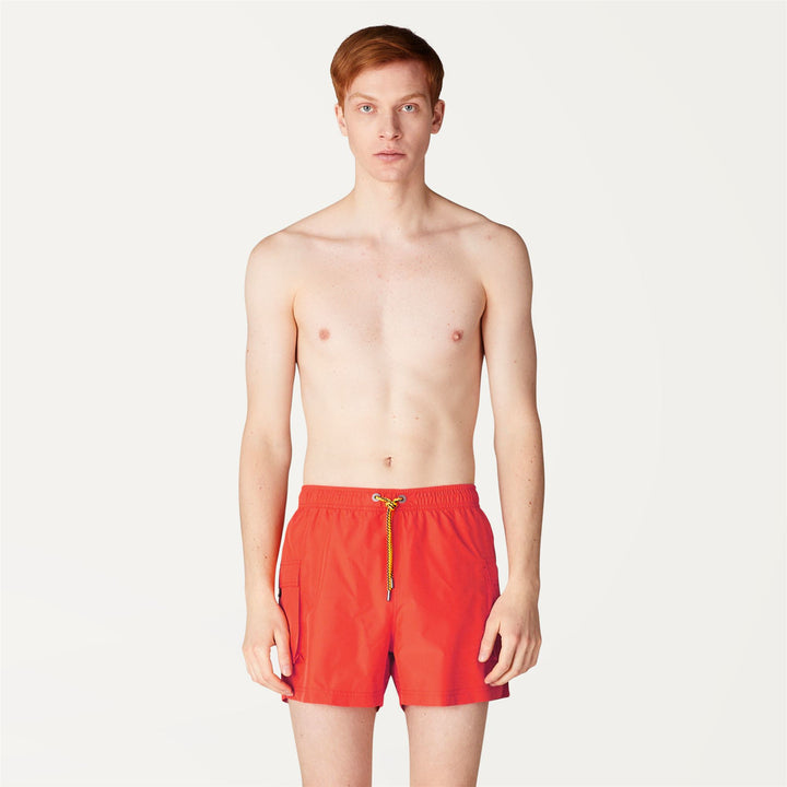 Bathing Suits Man MELLOW Swimming Trunk ORANGE Dressed Back (jpg Rgb)		