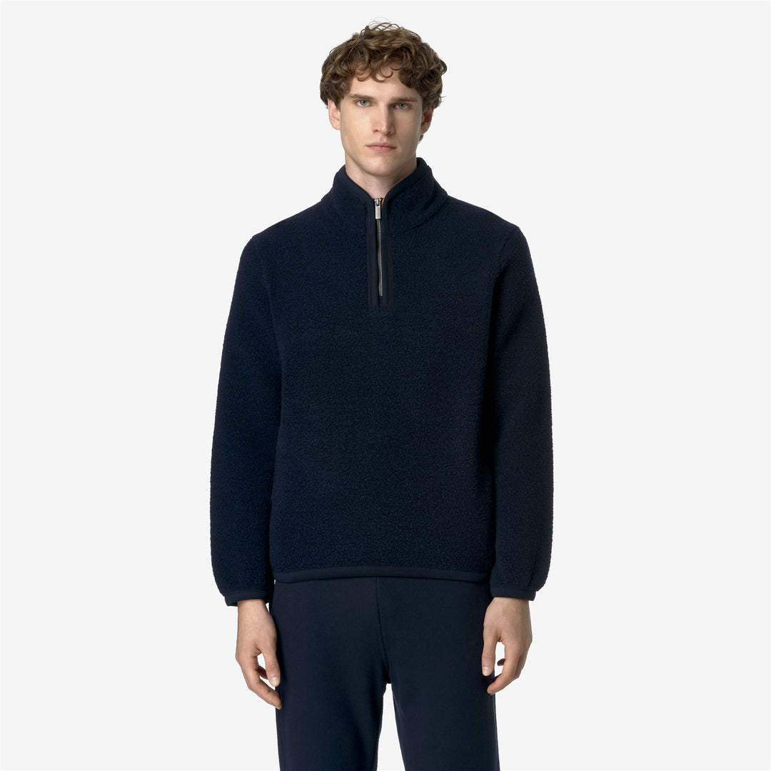 Fleece Man ERN WOOL FLEECE Pull Over BLUE DEPTH Dressed Back (jpg Rgb)		