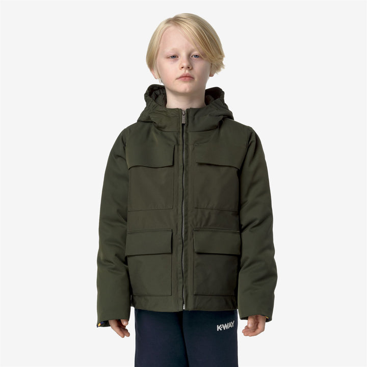 Jackets Boy P. HODIN FABRIC MIX Short GREEN BLACKISH Dressed Back (jpg Rgb)		