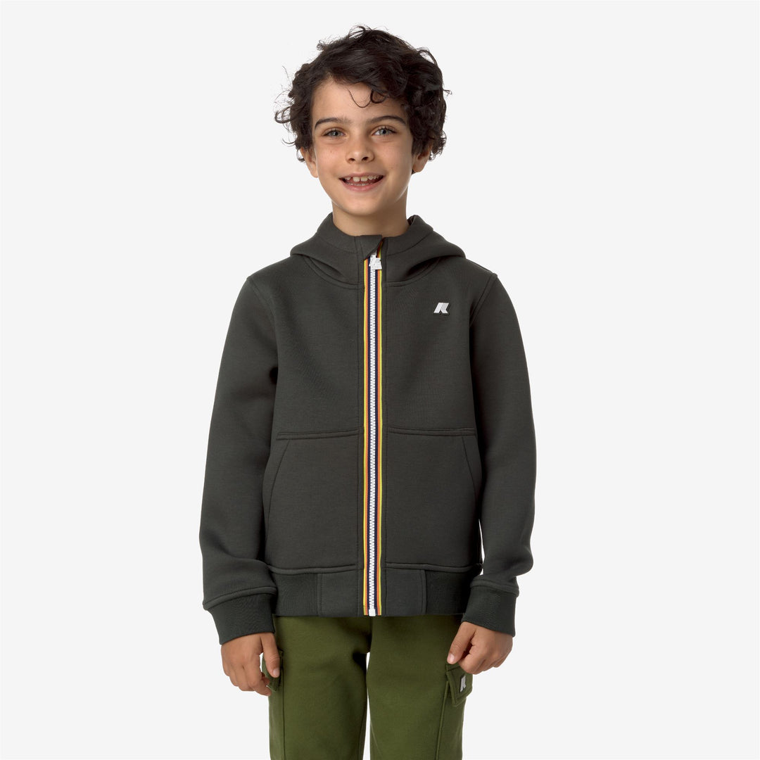 Fleece Boy P. BERENGER SPACER Jacket GREEN BLACKISH Dressed Back (jpg Rgb)		