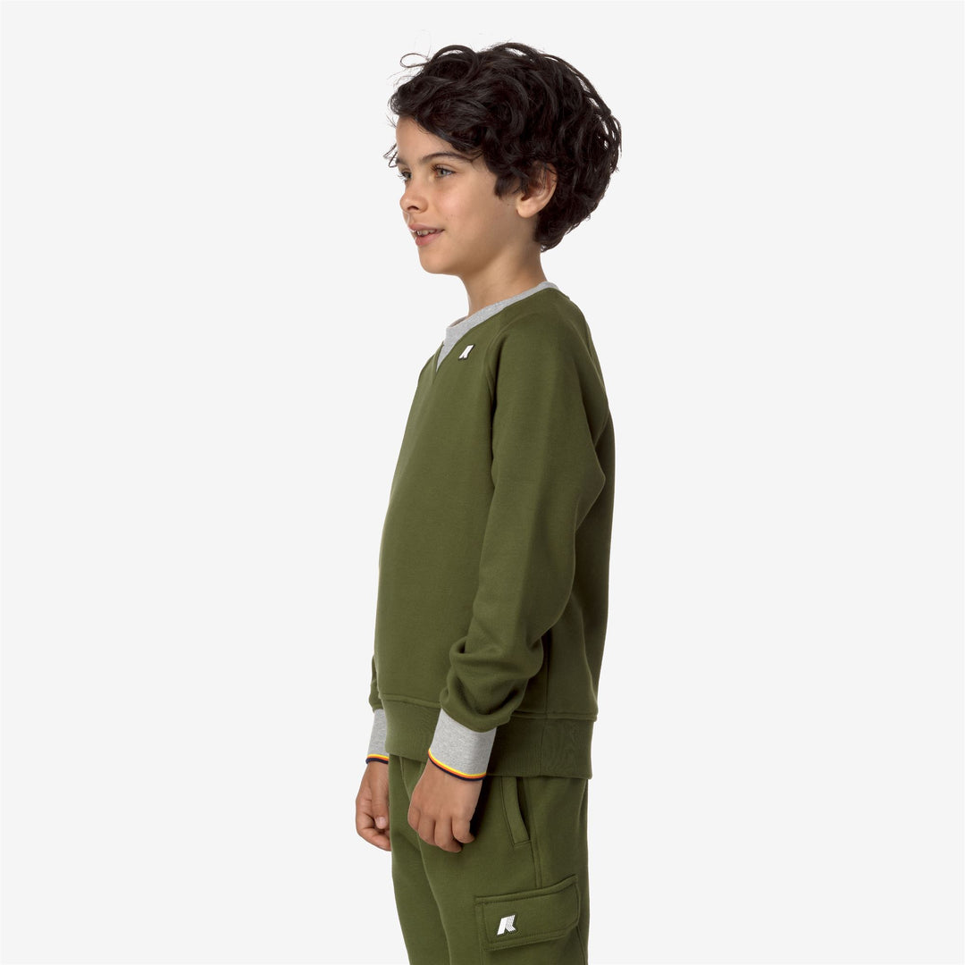 Fleece Boy P. BAPTISTE STRIPES Pull Over GREEN CYPRESS Detail (jpg Rgb)			