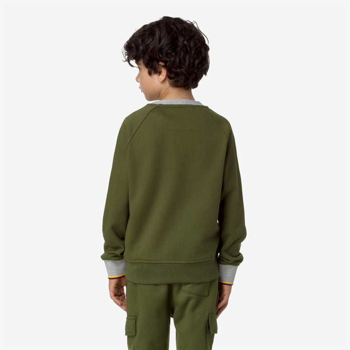 Fleece Boy P. BAPTISTE STRIPES Pull Over GREEN CYPRESS Dressed Front Double		