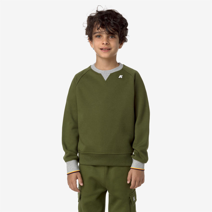 Fleece Boy P. BAPTISTE STRIPES Pull Over GREEN CYPRESS Dressed Back (jpg Rgb)		