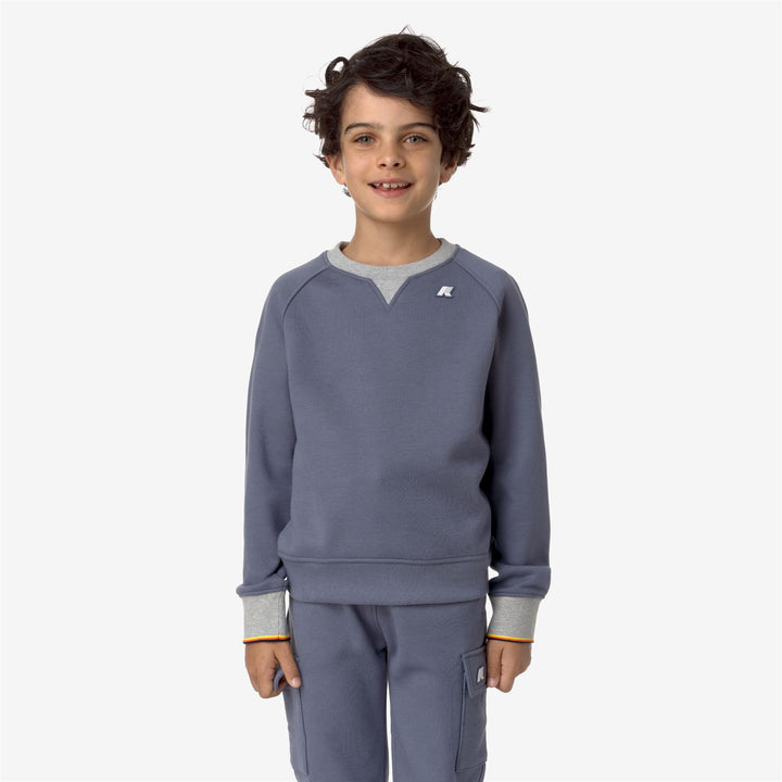 Fleece Boy P. BAPTISTE STRIPES Pull Over GREY BLUE AVIO Dressed Back (jpg Rgb)		