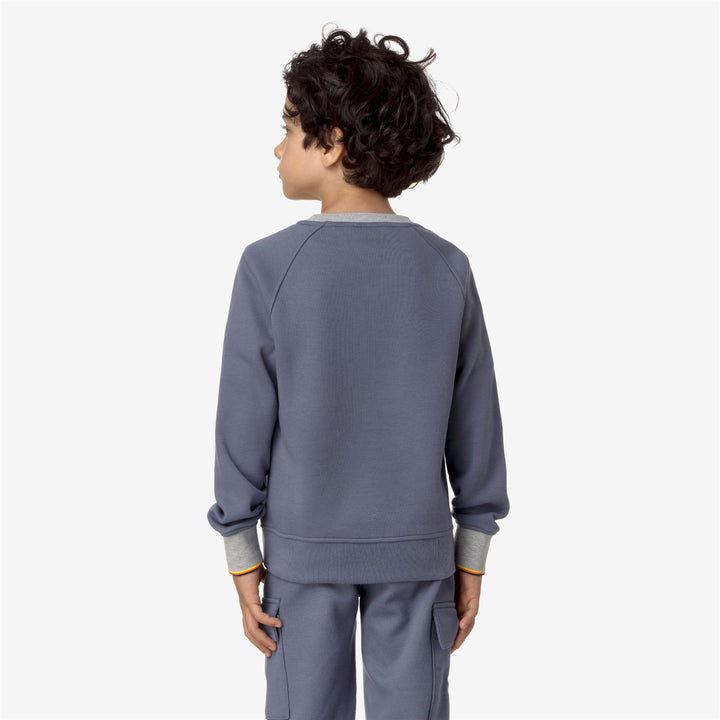 Fleece Boy P. BAPTISTE STRIPES Pull Over GREY BLUE AVIO Dressed Front Double		