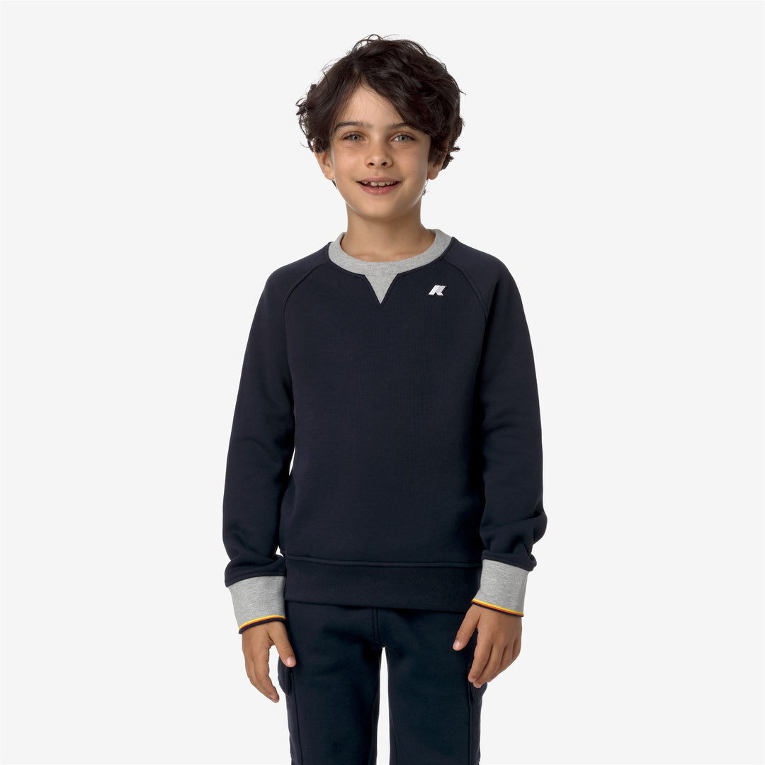 Fleece Boy P. BAPTISTE STRIPES Pull Over BLUE DEPTH Dressed Back (jpg Rgb)		