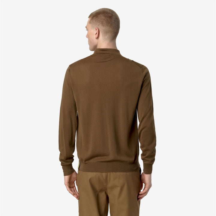 KNITWEAR Man REY WOOL MERINO BLEND Pull Over BROWN TOFFEE Dressed Front Double		