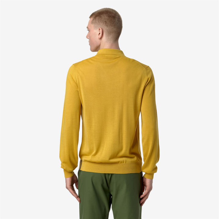 KNITWEAR Man REY WOOL MERINO BLEND Pull Over YELLOW GOLDEN ROD Dressed Front Double		