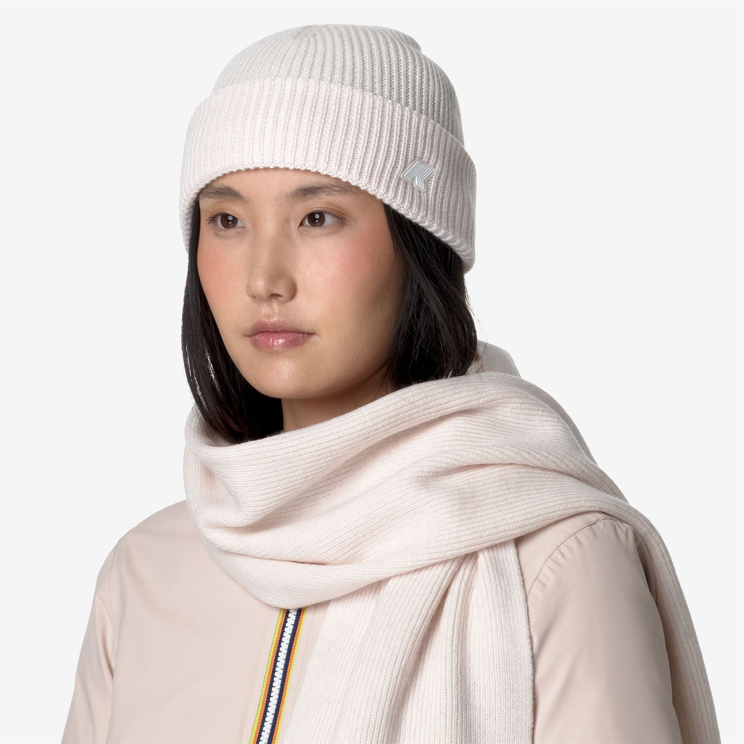 Headwear Unisex BRICE CARDIGAN STITCH WOOL Hat WHITE GARDENIA MELANGE Dressed Back (jpg Rgb)		