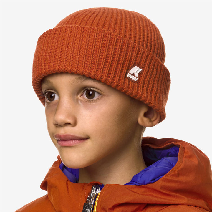 Headwear Kid unisex P. BRICE CARDIGAN STITCH Hat ORANGE PUMPKIN Dressed Back (jpg Rgb)		