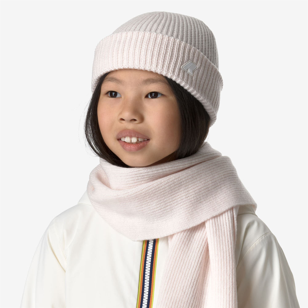 Headwear Kid unisex P. BRICE CARDIGAN STITCH Hat WHITE GARDENIA MELANGE Dressed Back (jpg Rgb)		