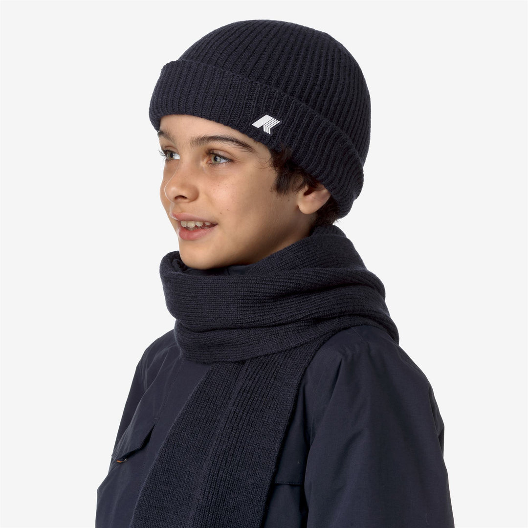 Headwear Kid unisex P. BRICE CARDIGAN STITCH Hat BLUE DEPTH MELANGE Dressed Back (jpg Rgb)		