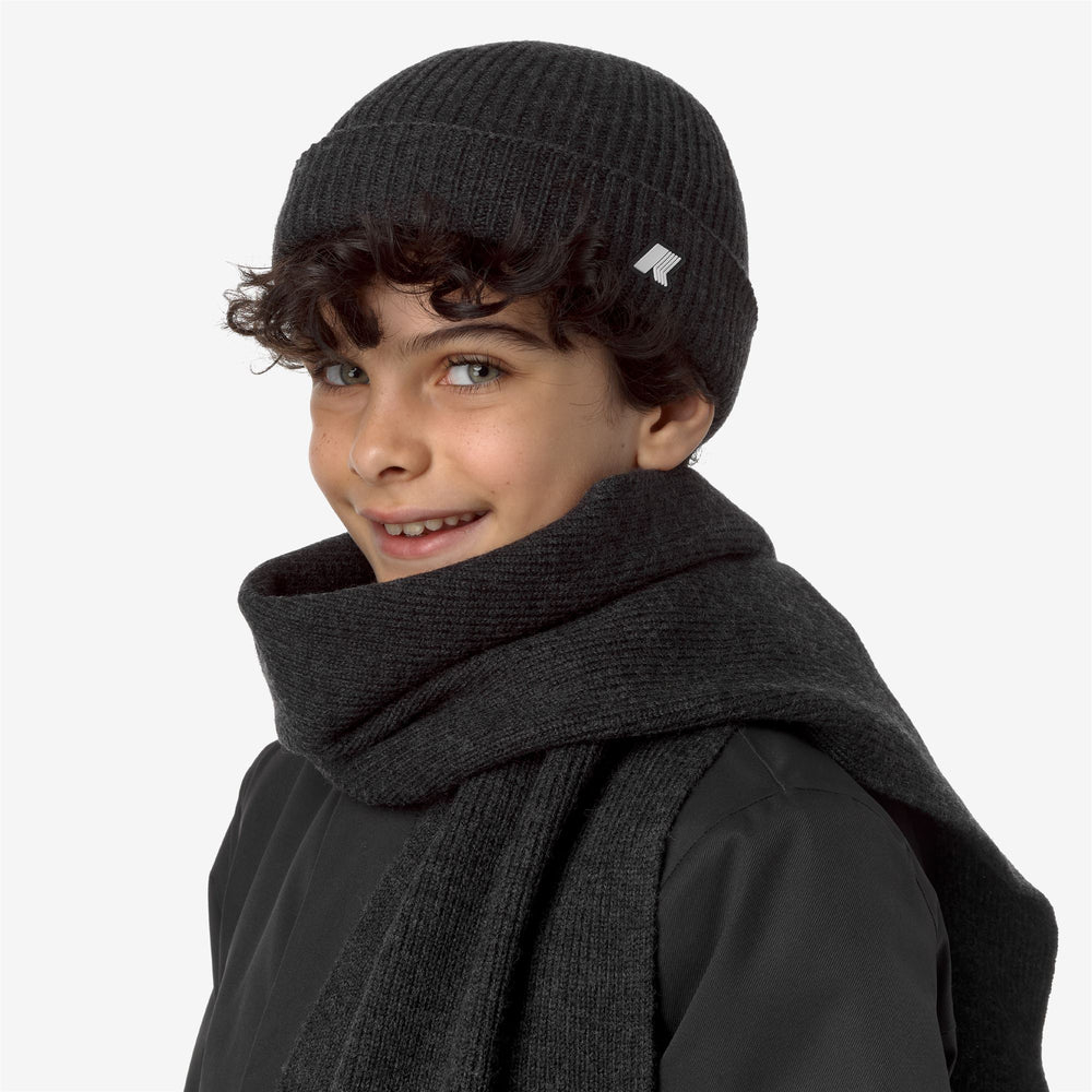 Headwear Kid unisex P. BRICE CARDIGAN STITCH Hat BLACK PURE MELANGE Dressed Back (jpg Rgb)		