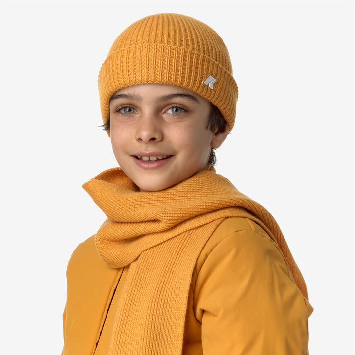 Headwear Kid unisex P. BRICE CARDIGAN STITCH Hat YELLOW INCA MELANGE Dressed Back (jpg Rgb)		