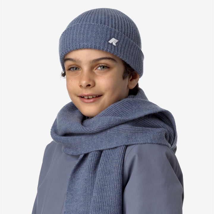 Headwear Kid unisex P. BRICE CARDIGAN STITCH Hat GREY BLUE AVIO MELANGE Dressed Back (jpg Rgb)		