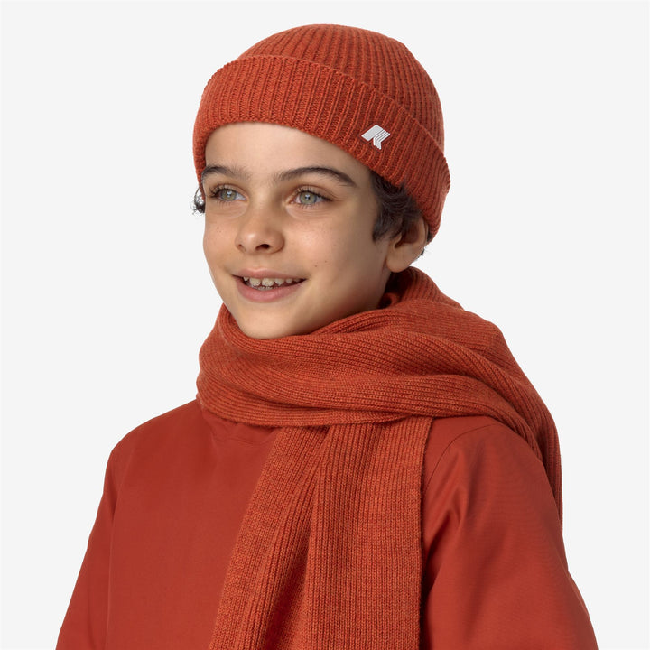 Headwear Kid unisex P. BRICE CARDIGAN STITCH Hat RED POMPEIAN MELANGE Dressed Back (jpg Rgb)		