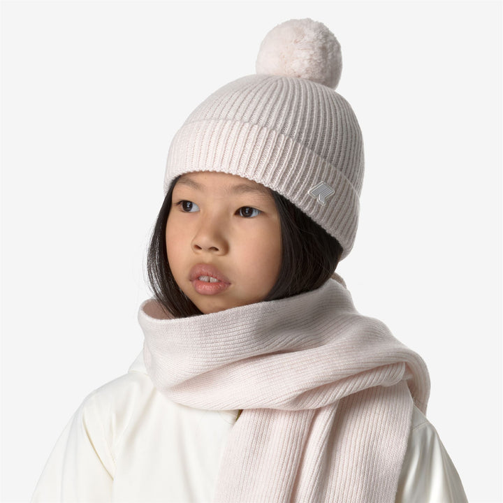 Headwear Girl P. VINCIENNE CARDIGAN STITCH Hat WHITE GARDENIA MELANGE Dressed Back (jpg Rgb)		