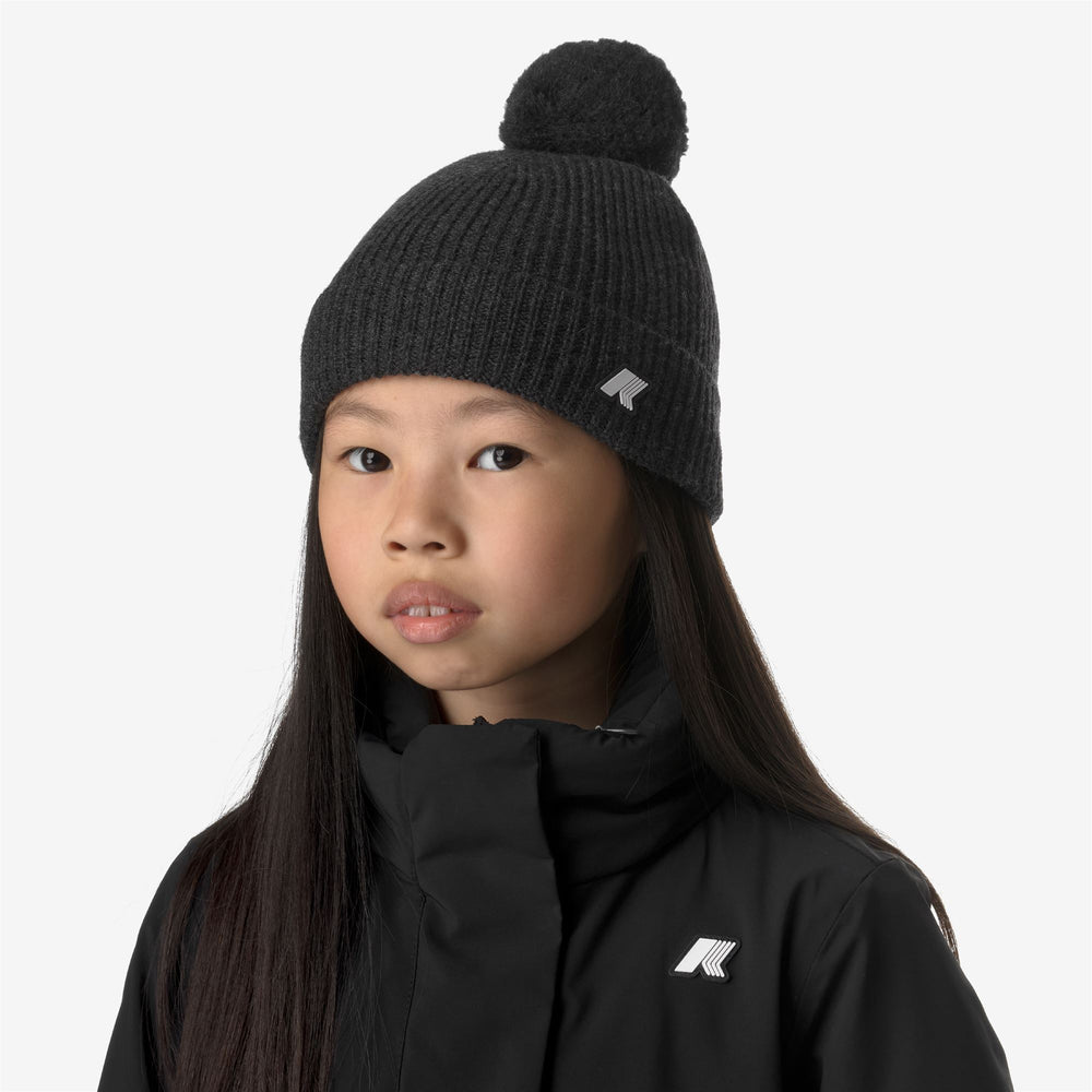 Headwear Girl P. VINCIENNE CARDIGAN STITCH Hat BLACK PURE MELANGE Dressed Back (jpg Rgb)		