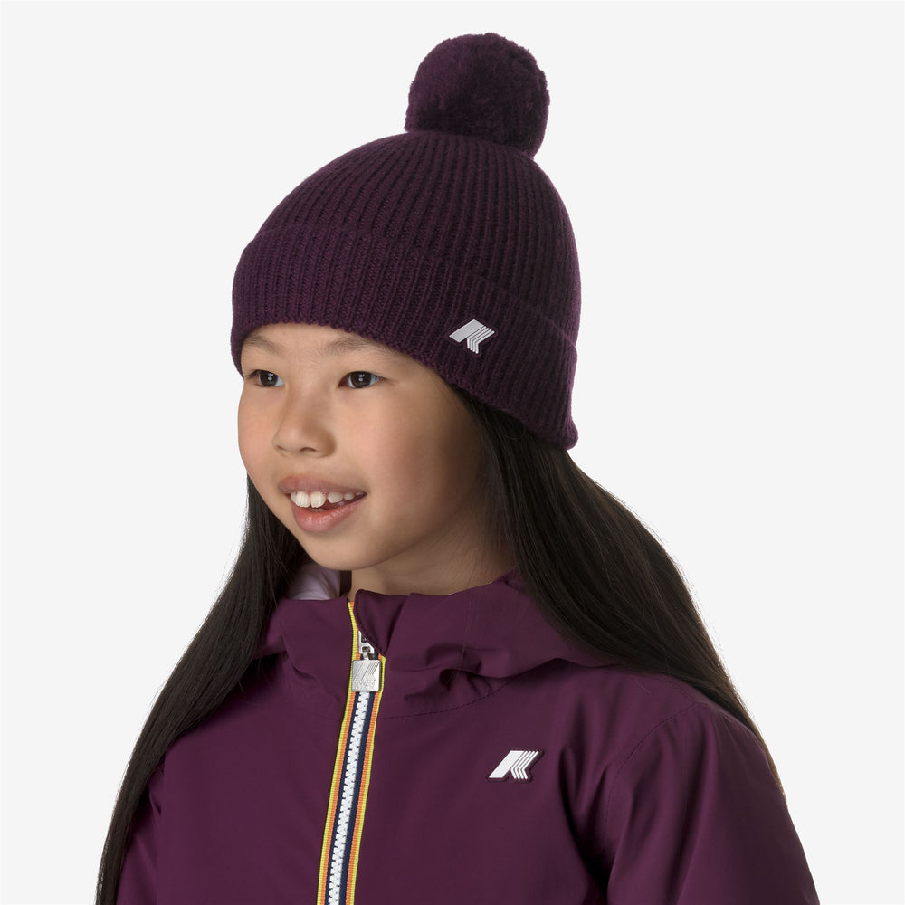 Headwear Girl P. VINCIENNE CARDIGAN STITCH Hat VIOLET DK PURPLE MELANGE Dressed Back (jpg Rgb)		