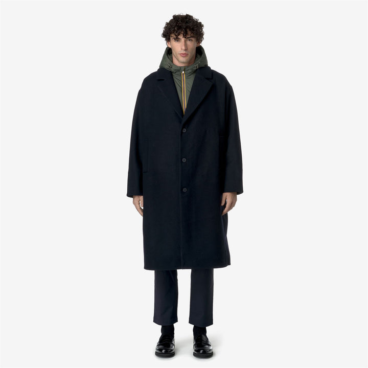 Jackets Man JENZAC WOOLMARK Long BLUE DEPTH - GREEN BLACKISH Dressed Back (jpg Rgb)		