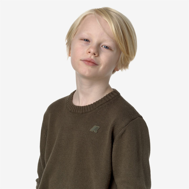 KNITWEAR Kid unisex P. SEBASTIEN COTTON CASHMERE Pull Over GREEN BLACKISH Detail Double				