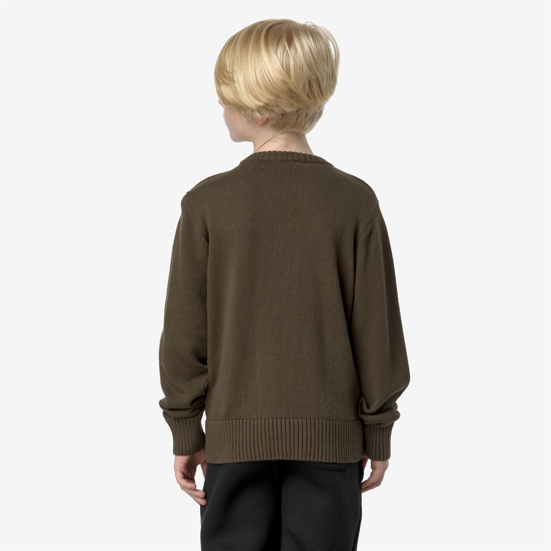 KNITWEAR Kid unisex P. SEBASTIEN COTTON CASHMERE Pull Over GREEN BLACKISH Dressed Front Double		