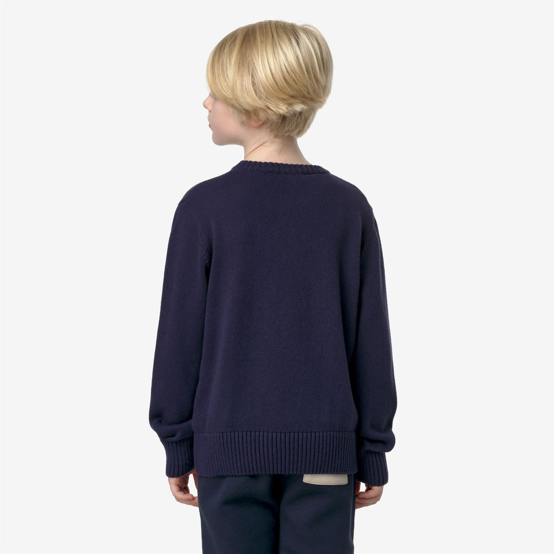 KNITWEAR Kid unisex P. SEBASTIEN COTTON CASHMERE Pull Over BLUE DK Dressed Front Double		