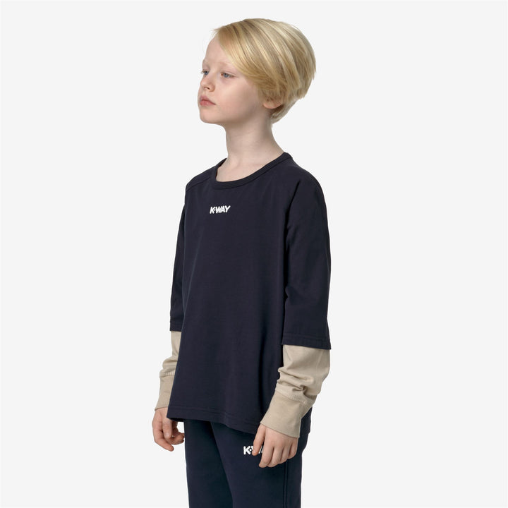 T-ShirtsTop Boy P. ELMER PEACH DOUBLE SLEEVE T-Shirt BLUE DEPTH - BEIGE GREY Detail (jpg Rgb)			