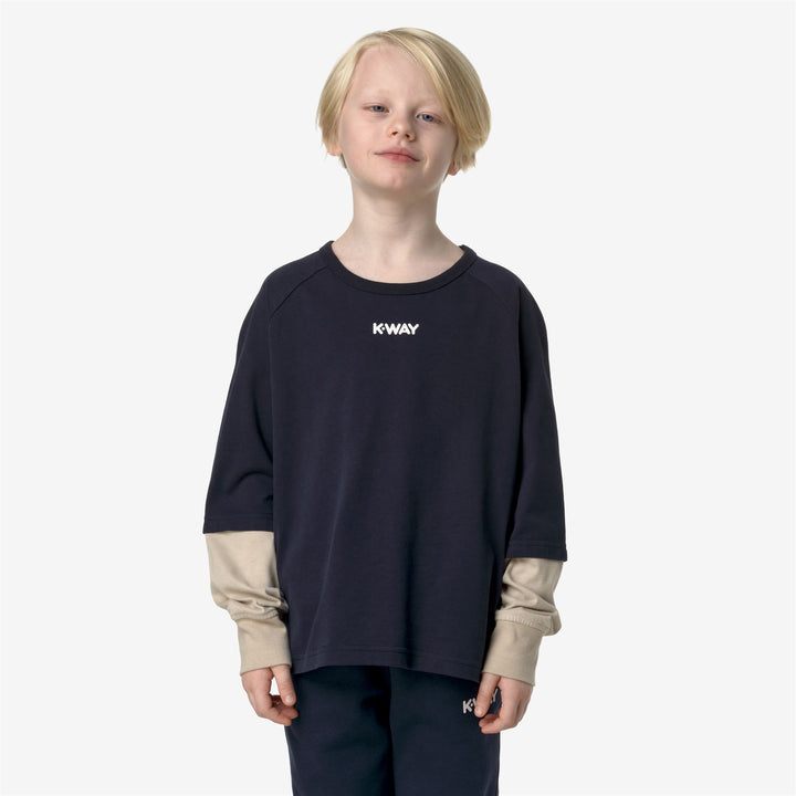 T-ShirtsTop Boy P. ELMER PEACH DOUBLE SLEEVE T-Shirt BLUE DEPTH - BEIGE GREY Dressed Back (jpg Rgb)		