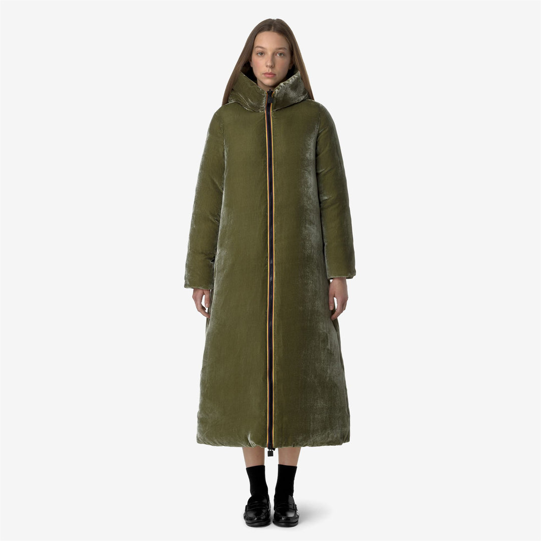 Jackets Woman ORLEN VELVET THERMO DOUBLE Long GREEN WINTER Dressed Back (jpg Rgb)		