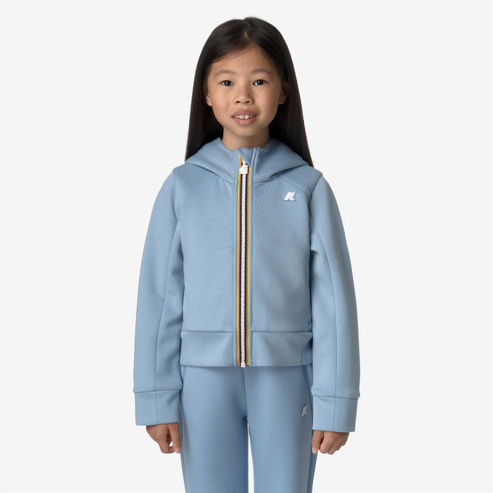 Fleece Girl P. DIVINE LIGHT SPACER Hoodie Full Zip BLUE AVIO Dressed Back (jpg Rgb)		