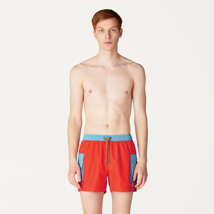 Bathing Suits Man MELLOW BICOLOR Swimming Trunk ORANGE - BLUE SMOKED Dressed Back (jpg Rgb)		