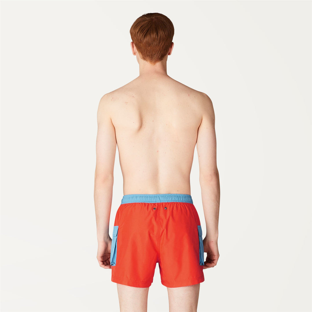 Bathing Suits Man MELLOW BICOLOR Swimming Trunk ORANGE - BLUE SMOKED Dressed Front Double		