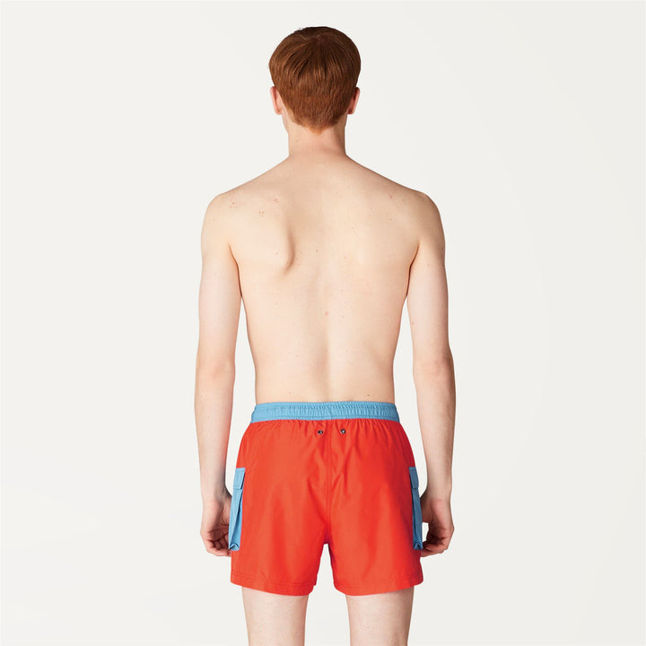 Bathing Suits Man MELLOW BICOLOR Swimming Trunk ORANGE - BLUE SMOKED Dressed Front Double		