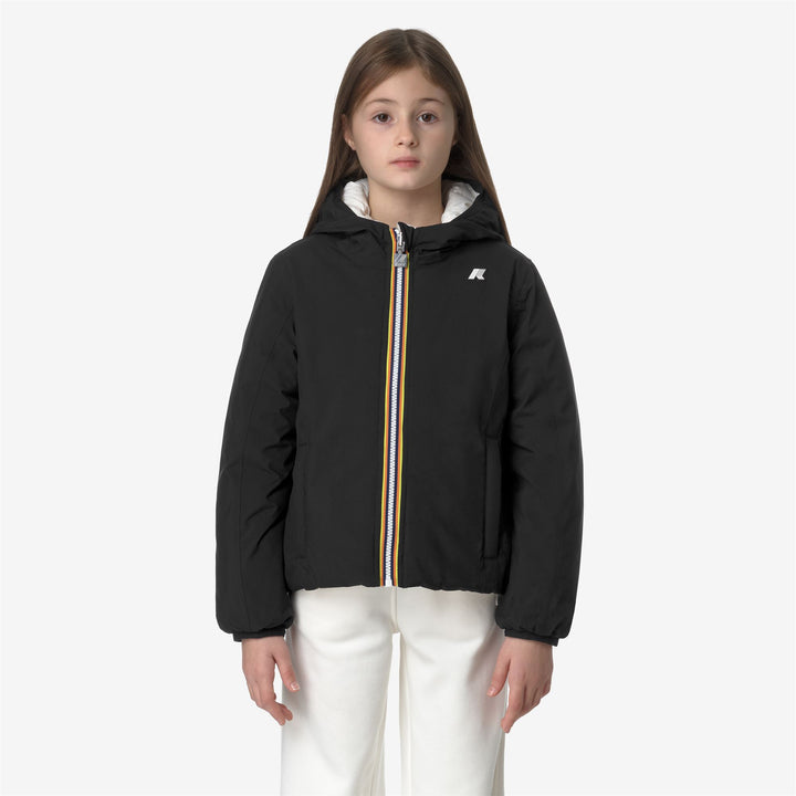 Jackets Girl P. LILY ST THERMO DOUBLE Short BLACK PURE - WHITE GARDENIA Dressed Back (jpg Rgb)		