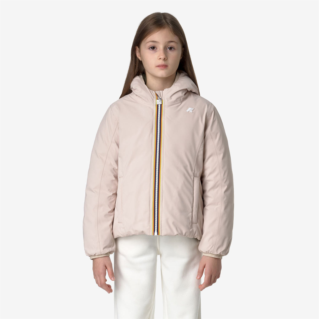 Jackets Girl P. LILY ST THERMO DOUBLE Short PINK TINT - GREEN CYPRESS Dressed Back (jpg Rgb)		