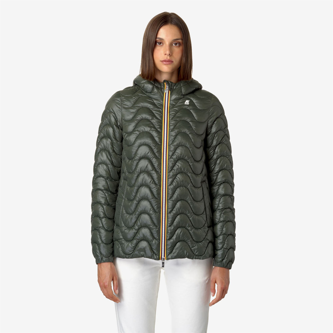 Jackets Woman MADLAINE QUILTED WARM Mid GREEN BLACKISH Dressed Back (jpg Rgb)		