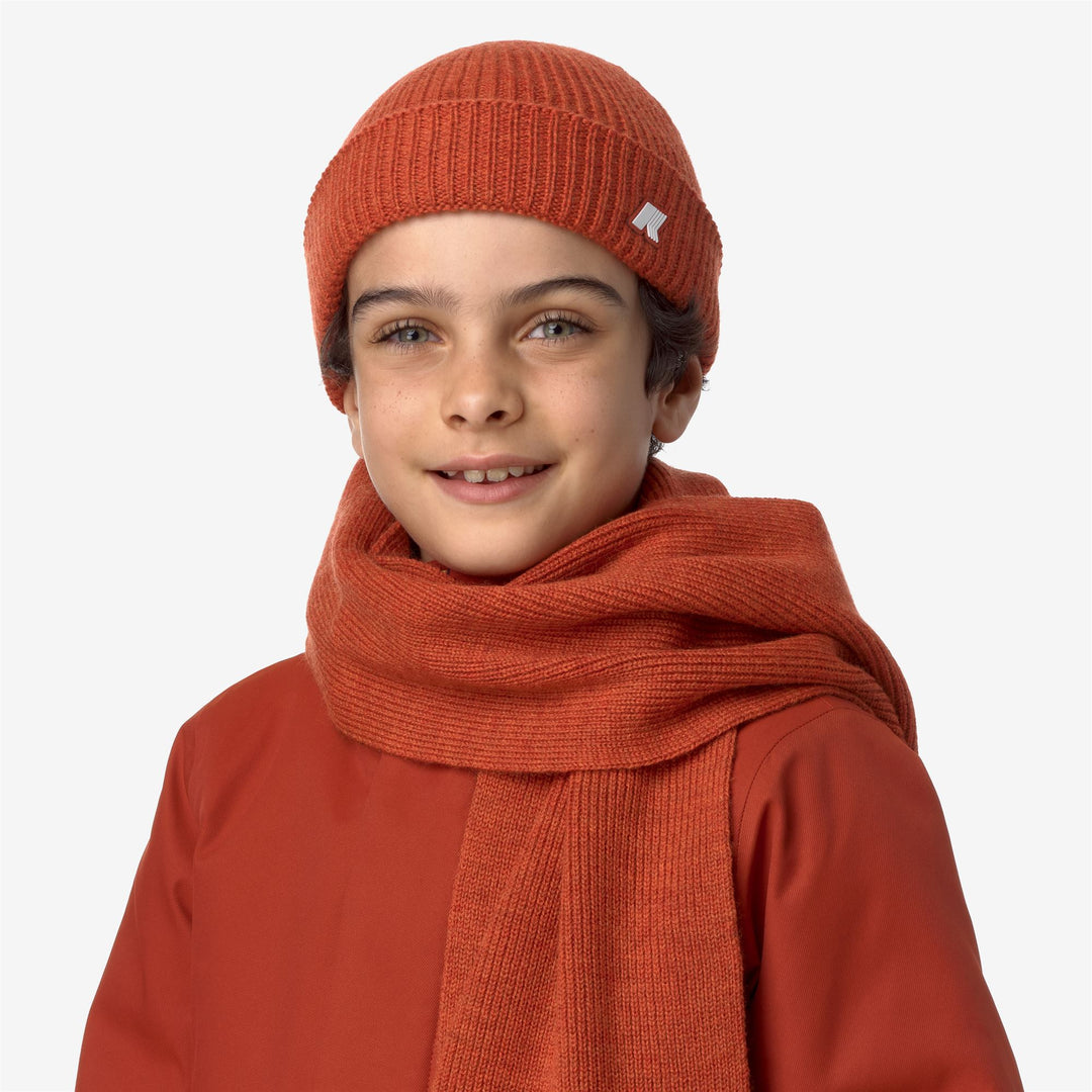 Scarves Kid unisex P. ETIENNE CARDIGAN STITCH SCARF RED POMPEIAN MELANGE Dressed Back (jpg Rgb)		