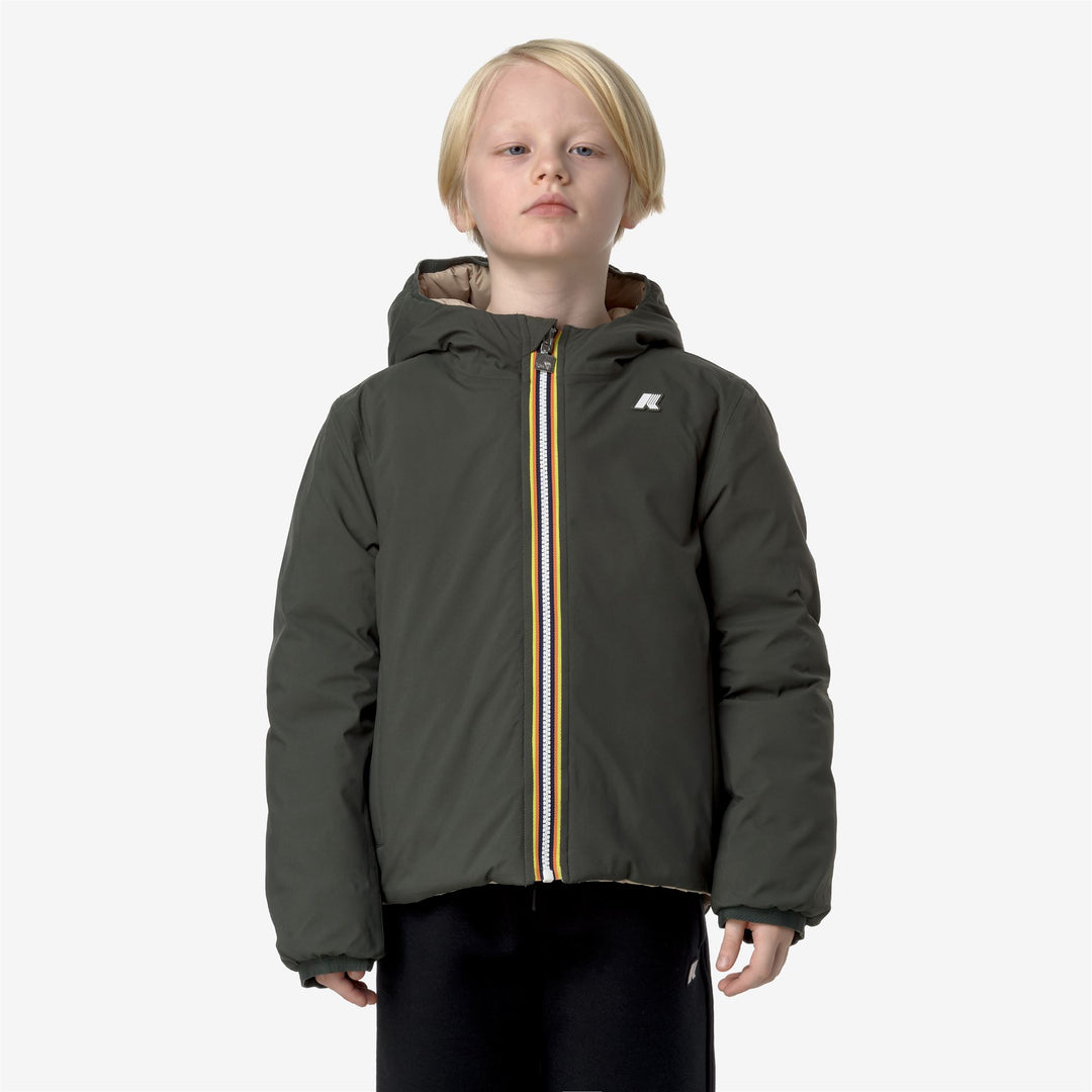 Jackets Boy P. JACK ST THERMO DOUBLE Short GREEN B-BEIGE G Dressed Back (jpg Rgb)		