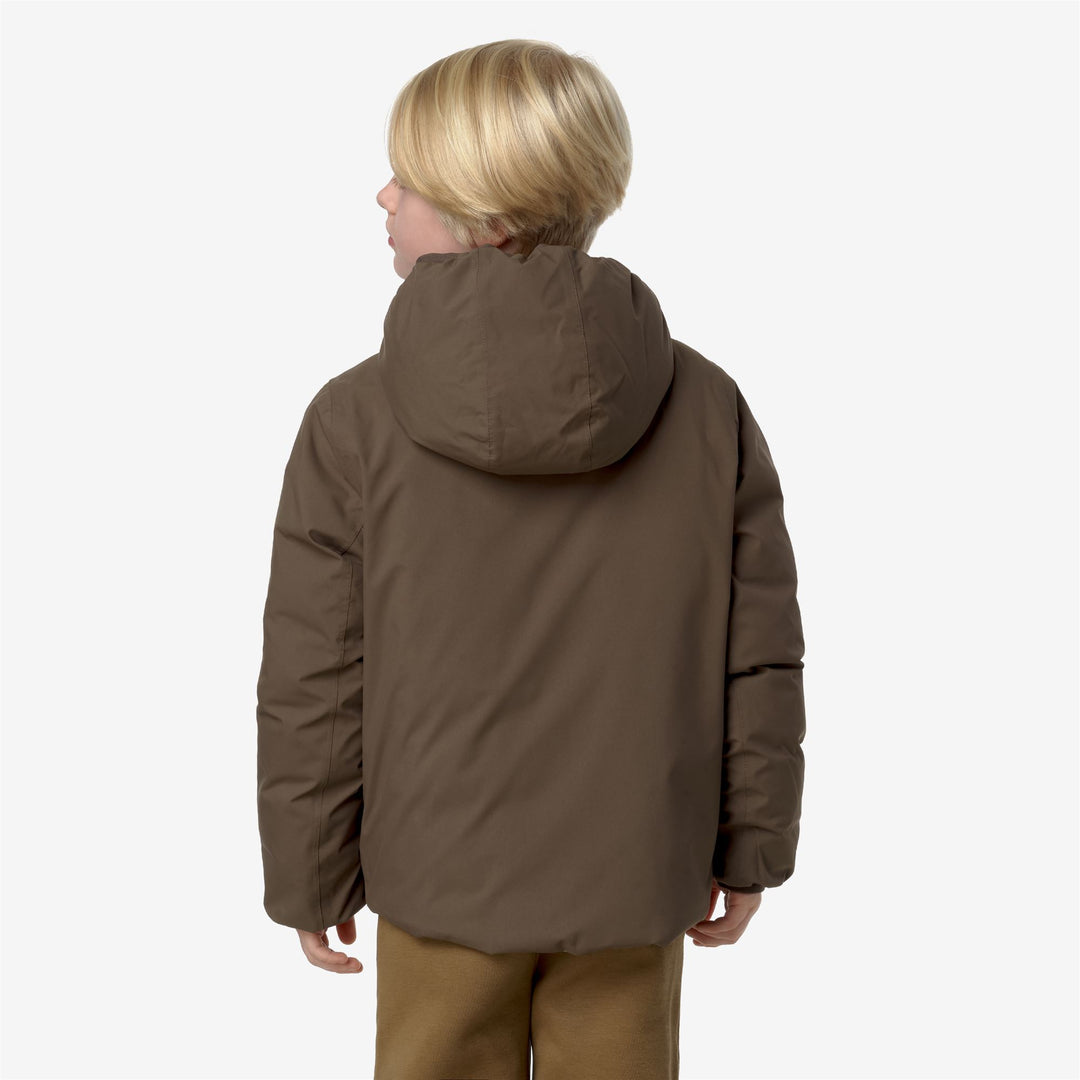 Jackets Boy P. JACK ST THERMO DOUBLE Short BROWN GREENISH - BEIGE GREY Dressed Front Double		