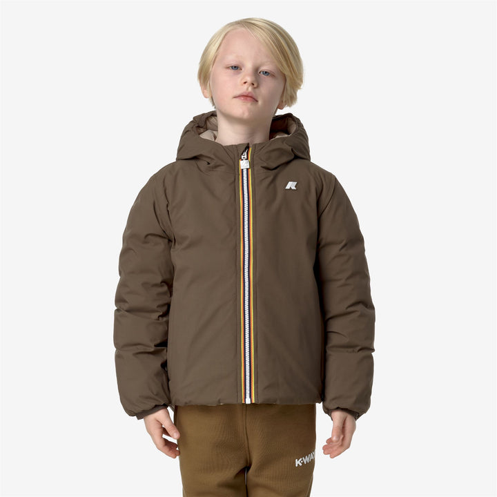 Jackets Boy P. JACK ST THERMO DOUBLE Short BROWN GREENISH - BEIGE GREY Dressed Back (jpg Rgb)		