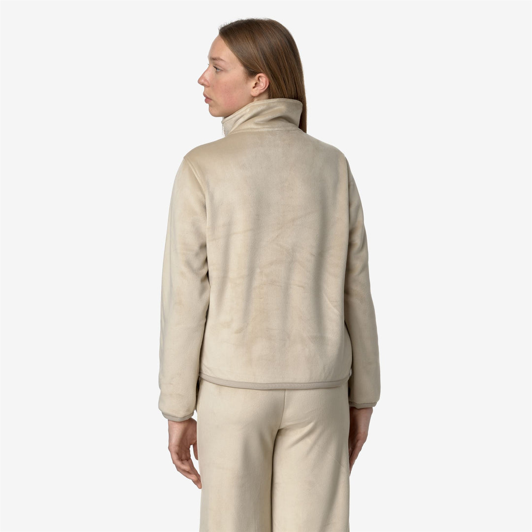 Fleece Woman VIV VELOUR POLAR Jacket BEIGE GREY-BEIGE GREY Dressed Front Double		