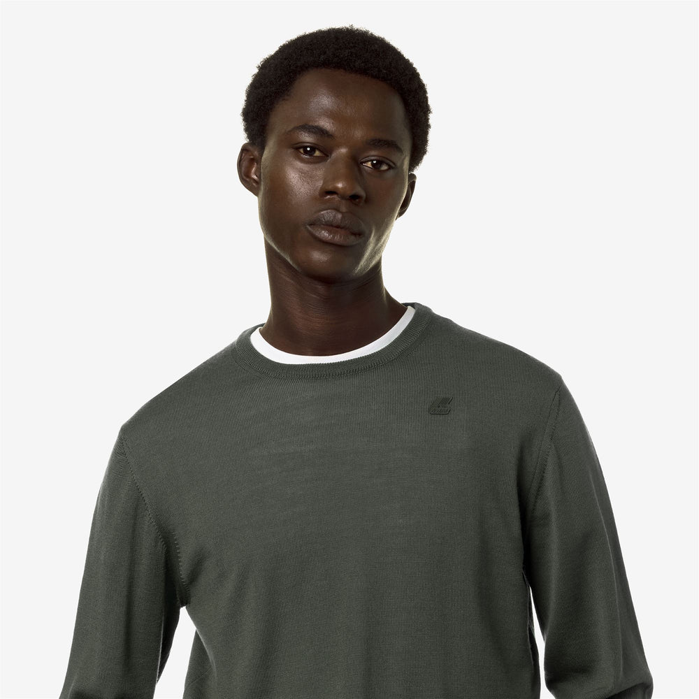 KNITWEAR Man SEBASTIEN MERINO Pull Over GREEN BLACKISH Detail Double				