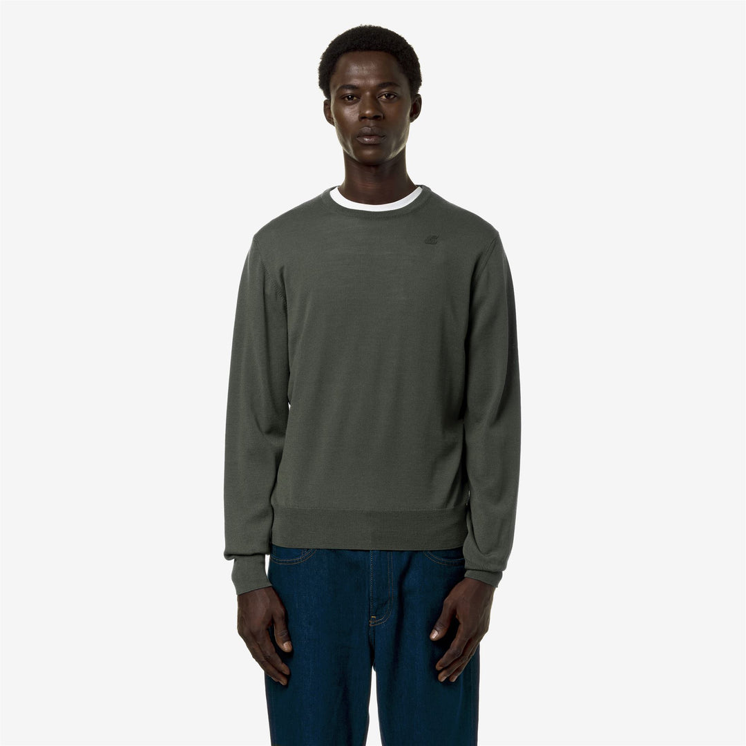 KNITWEAR Man SEBASTIEN MERINO Pull Over GREEN BLACKISH Dressed Back (jpg Rgb)		