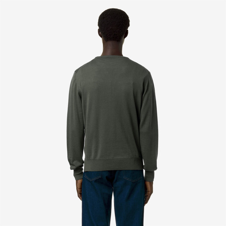 KNITWEAR Man SEBASTIEN MERINO Pull Over GREEN BLACKISH Dressed Front Double		