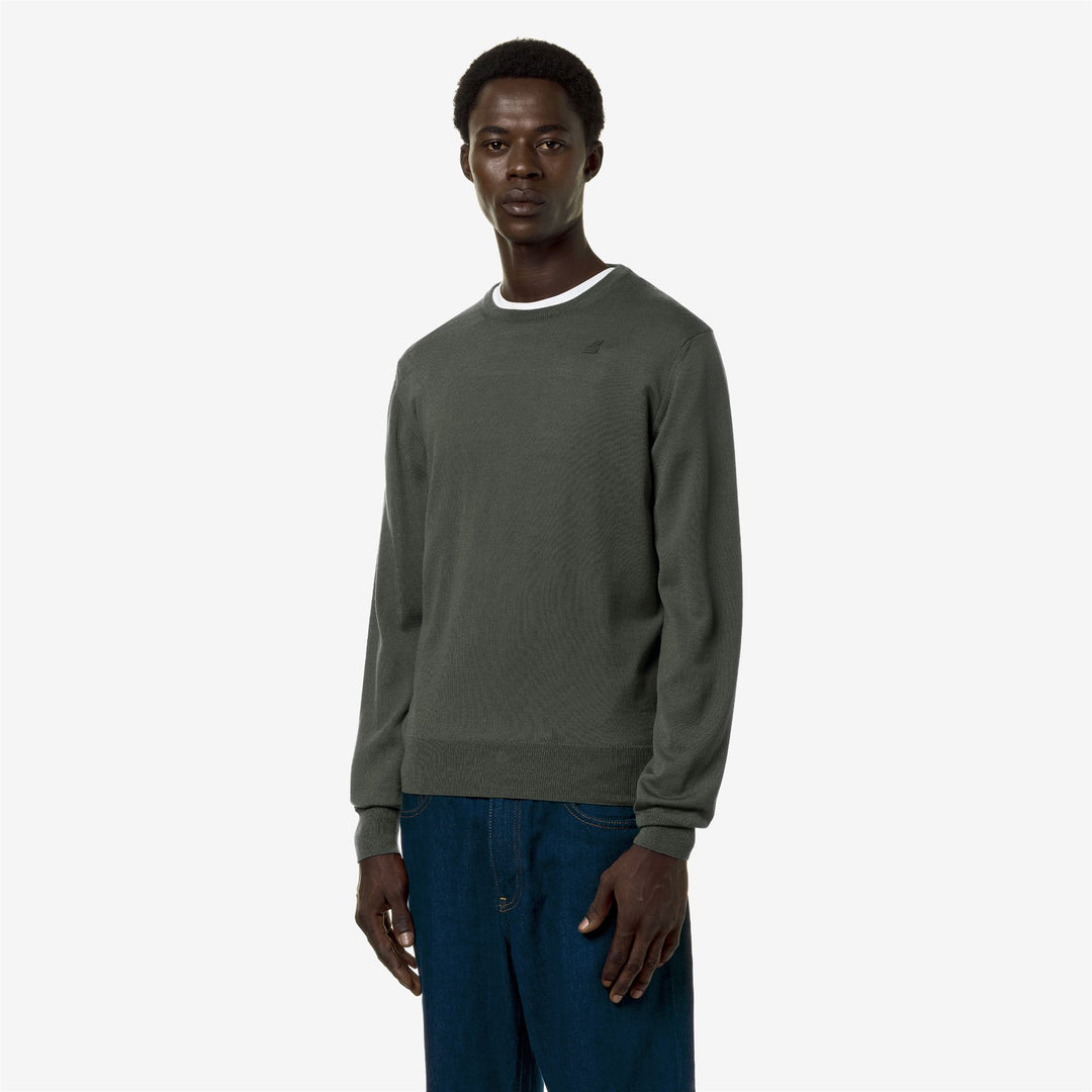 KNITWEAR Man SEBASTIEN MERINO Pull Over GREEN BLACKISH Detail (jpg Rgb)			